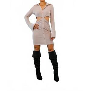 NEW SURELYMINE silky button down dress with waist cut out detail in cream